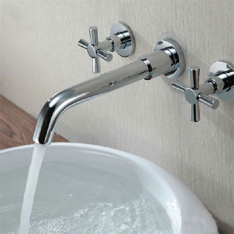 Mischbatterie aus verchromtem Messing mit 2 Schläuchen und 3 Löchern, zur Wandmontage im Badezimmer (1/5)