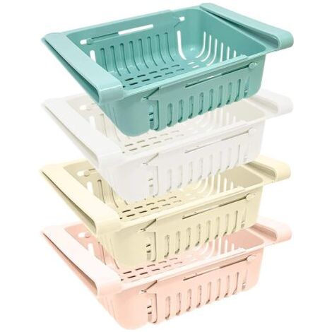 BUNTHAUS 4 Pièces Lot Boite De Rangement et Organisation De Cuisine Frigo, Organisateur De Tiroir Rétractable Pour Réfrigérateur Frigo, Bleu Blanc Rose Et Beige Couleurs (1/5)