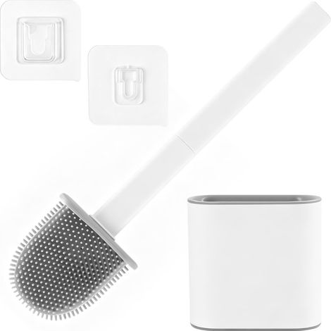 Brosse WC Silicone Antibactérienne avec Manche en Acier Inoxydable (1/5)