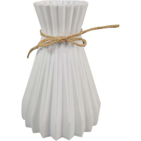Vases en plastique style européen - Vase à fleurs en céramique - Décoration de mariage et d'intérieur - Style rotin - Incassable - Simplicité - Blanc (1/5)