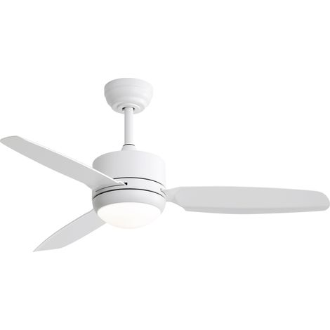 Ventilador de techo LED de 46 pulgadas en color blanco, con 3 aspas de ABS, 6 velocidades y motor de CC de alta eficiencia.