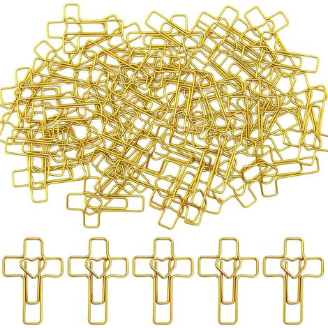 50 Stück Büroklammern Motiv, Büroklammer Herz Farbene, Büroklammern aus Robustem Metall Bibel Lesezeichen für Christliches Studium Büro Dokumente Notizen Lesezeichen (Gold) (1/5)