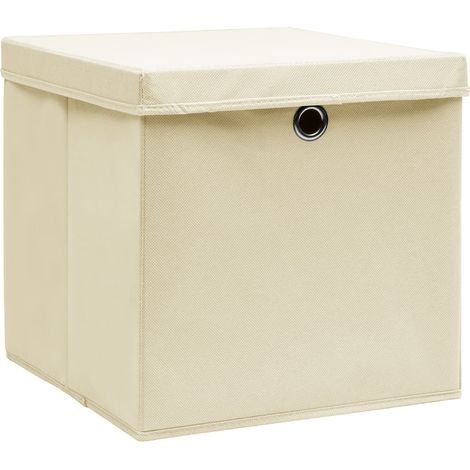 Boîtes de rangement, Coffres de rangement à couvercles 10 pcs Crème 32x32x32 cm Tissu LKF35529 (1/5)