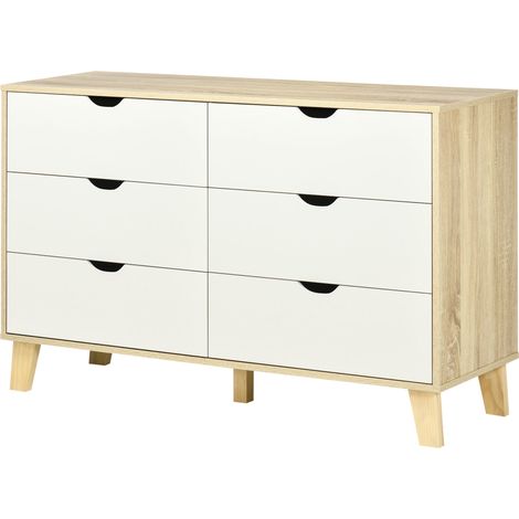 Cassettiera 6 cassetti 120 x 40 x 76 cm capiente sicurezza antiribaltamento scandinava moderna in truciolato bianco 210001528