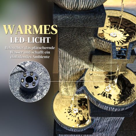 Fontaine extérieure 85 cm, cascade décorative 4 étages avec pompe et éclairage LED, grise