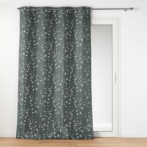 Rideau a oeillets 140 x 260 cm polyester imprime appliqué Sakura Anthracite (1/5)