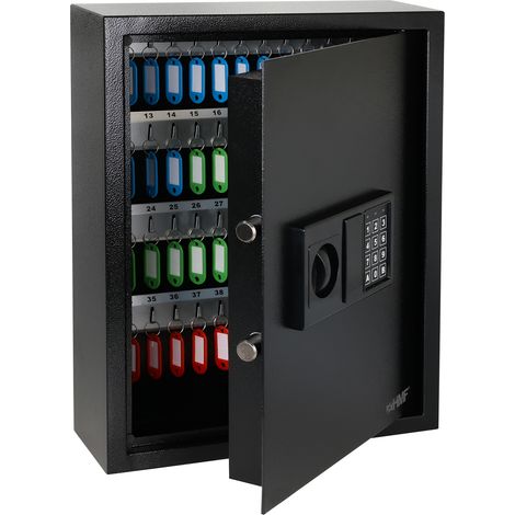 HMF Schlüsseltresor mit Zahlencode, Schlüsselsafe mit Elektronikschloss, 71 Haken, 46 x 36 x 12 cm, Schwarz