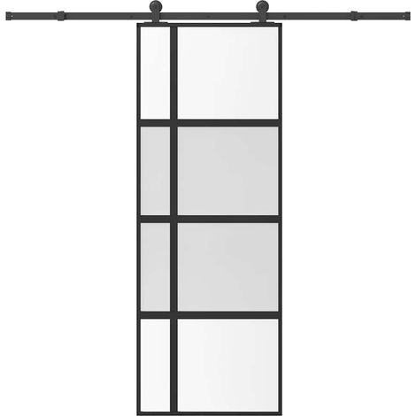Schiebetür mit Beschlag 76x205 cm Hartglas & Aluminium