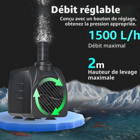 Pompe à Eau Submersible 1500 L/H Débit Réglable pour Aquarium Bassin Fontaine Culture Hydroponique (1/5)