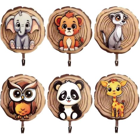 Crochet Mural En Bois - Forme Animal - Pour Salle De Bain Chambre D Enfant Cuisine - 6 Pièces (1/5)