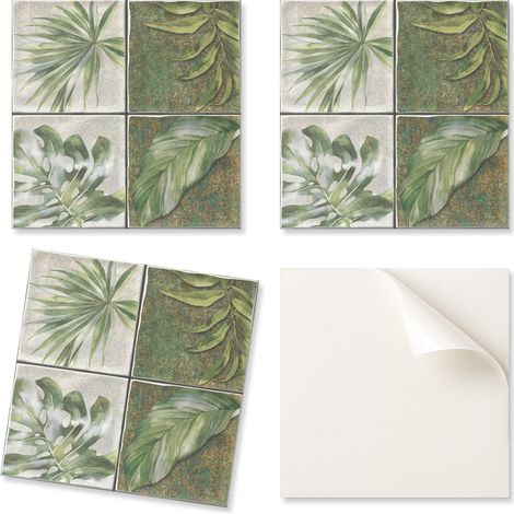 Baldosas de vinilo autoadhesivas con estampado de hojas, 9x30x30 cm.