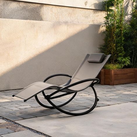 Chaise longue de jardin suspendue en métal gris avec coussin (1/5)