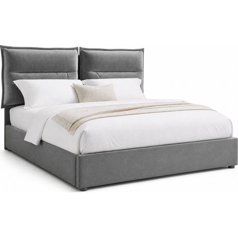 Letto matrimoniale imbottito idraulico 140x200 cm con contenitore, testiera regolabile, grigio (1/5)