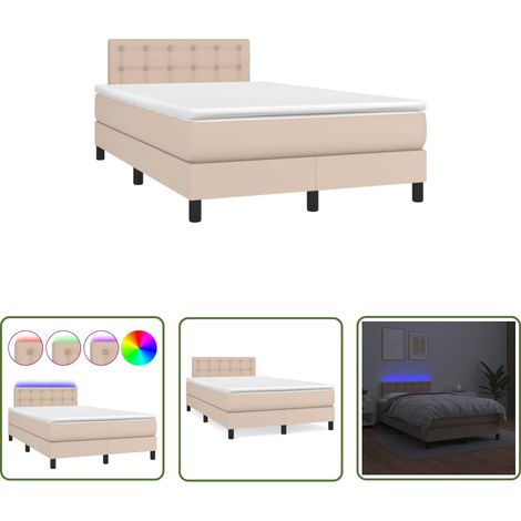 The Living Store Sommier à lattes de lit avec matelas LED cappuccino 120x190 cm - Lit Capitonné - Lit Avec Rangement - Lit Double - Sommier Tapissier - Matelas À Ressorts Ensachés (1/5)