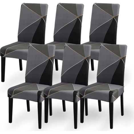 Stuhlhussen 6er Set Stretch für Esszimmerstühle, abnehmbar, waschbar, schwarz-grau (1/5)