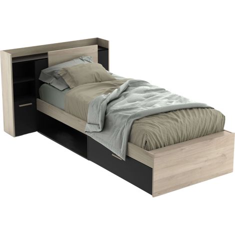 Cama Juvenil Life Con Cabecero Color Roble Kronberg Y Negro 90x190-200 cm (1/5)