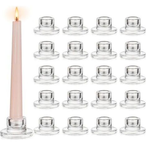Bougeoirs en verre pour bougies coniques : lot de 20 petits bougeoirs en verre transparent pour bougies coniques, idéaux pour la décoration de table de Noël, les mariages et les anniv (1/5)