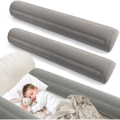 Lot de 2 protections anti-chute gonflables pour lit de voyage - Barrière de lit gonflable - 130 cm - Pour enfants et bébés (2 x gris) (1/5)