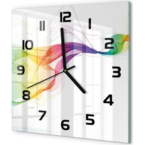Horloge Murale Carrée Déco Salon Verre Trempé Silencieuse Design Contemporain Abstraction colorée 30x30 cm (1/5)