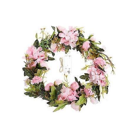 Künstlicher Blumenkranz für die Haustür, hängender Sommerkranz mit Lichterkette
