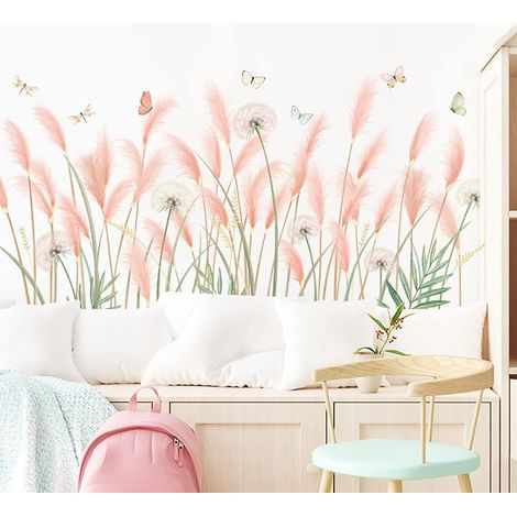BEBUSINGOTO Rose Fleurs Stickers Muraux Roseau Pissenlit Papillon Stickers Muraux Salon Chambre Filles Chambre Décoration Murale (1/4)