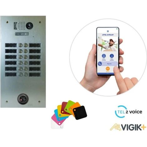 KIT TEL2VOICE 2R 12BP PROGRAMME 10 ANS avec centrale contrôle d'accès KCVPLUS1P - URMET KVT2V10A/212