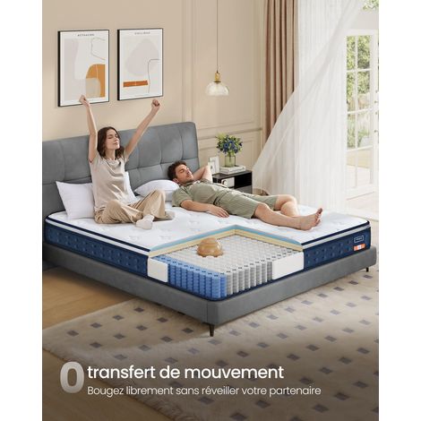 Matelas hybride simple 90 x 190 x 20 cm soutien mi-ferme 7 zones confort optimal en mousse bleu (1/5)