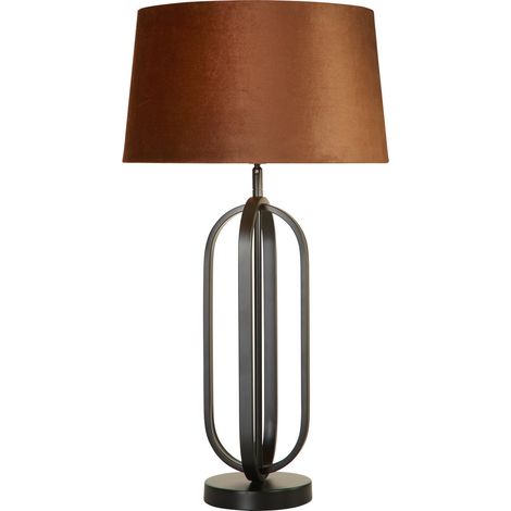 Searchlight Chic Lampe de table, noire, abat-jour orange brûlé, 1 douille E27 (1/5)