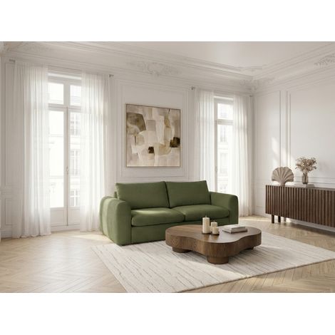 BOBOCHIC - Canapé droit convertible ouverture express 3 places ARCHI tissu velours côtelé gaufré 140x190 Vert (1/5)
