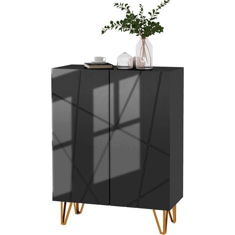 Meuble à chaussures meuble de rangement à chaussures 2 portes étagères réglables 72 x 31,5 x 95 cm noir laqué (1/5)
