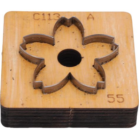 Lederschneidform mit Massivholzsockel, blumenförmige Stanzform zur Herstellung von Schlüsselanhängern und Taschenverzierungen, 55 mm / 2,2 Zoll (1/5)