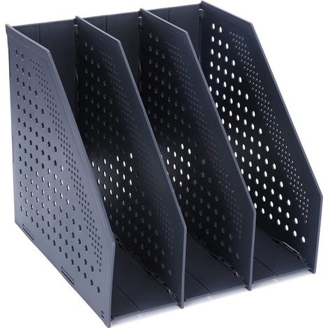 Soporte plegable para documentos tamaño A4，archivador con 3 compartimentos，organizador de escritorio para oficina，gris oscuro (1/5)