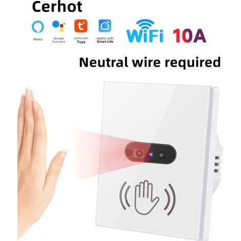 Interrupteur Intelligent WiFi Tuya x4 - Détecteur Main Sans Contact 10A 230V - Compatible Alexa Google Home - Blanc (1/5)