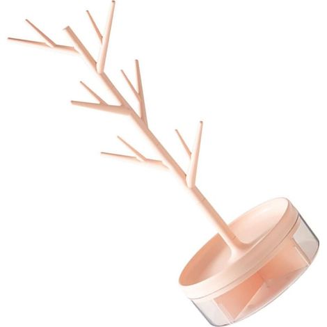 Présentoir à Bijoux Organisateur Compact et Protecteur Rose en Plastique pour Colliers et Boucles D'oreilles pour Table de Chevet (1/5)