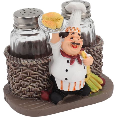 Support décoratif en résine synthétique pour figurine de chef, porte-figurine de chef créatif et coloré avec 2 bouteilles de sauce en verre (1/5)
