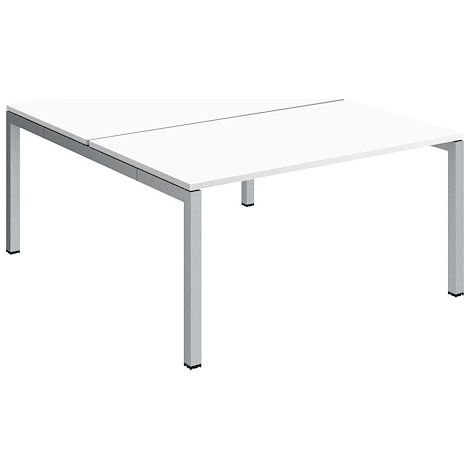Pôle 2 bureaux droits Teamline L 140 cm - plateaux blanc piètement métal aluminium arche - Maxiburo