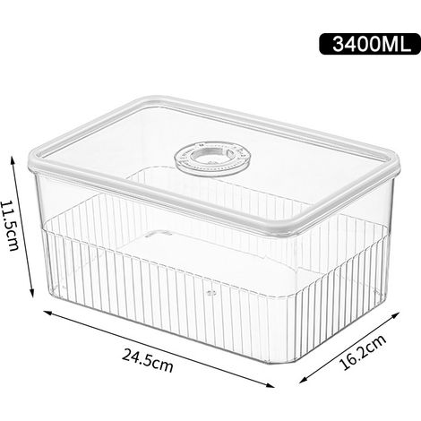 Boîte de rangement transparente pour réfrigérateur (compartiment unique de 3400 ml), récipient de conservation des aliments, panier à fruits et légumes (1/5)