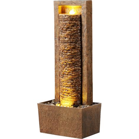 Teamson Home Fontana da giardino moderna con luce LED effetto rocce stratificate in poliresina marrone compatta per patio o angoli esterni (1/5)