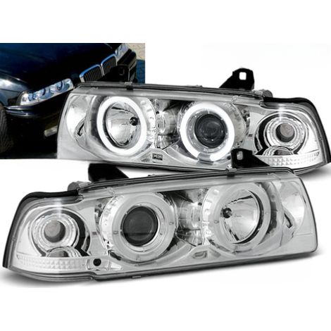 Paire de feux phares BMW serie 3 E36 coupe cab de 1990 a 1999 angel eyes chrome-27361140 (1/2)