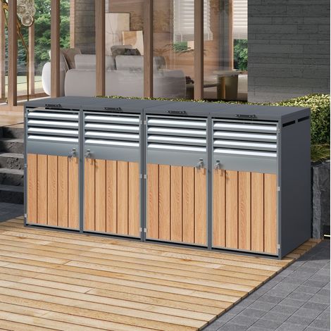 Cache-poubelles 4 bacs 264x80x118,5 cm acier galvanisé gris, rangement extérieur – MEUBLIV (1/5)