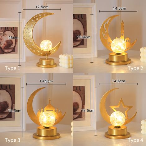 Eid Ramadan veilleuses fer lune lampe de bureau Mubarak lampe croissant fête LED fée Style musulman décoratif pour la décoration de Table (1/5)
