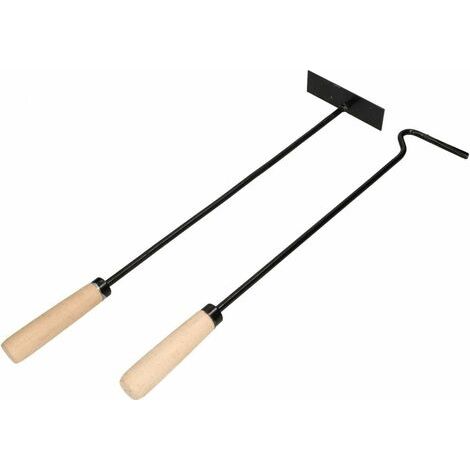 Couverts de cheminée avec tisonnier et gratte-cendre – Poignée en bois antidérapante – Longueur 52,5 cm – Accessoires pour poêles et barbecues-NANOTEH (1/5)