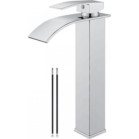 Robinet de lavabo noir mat avec grand bec rectangulaire, robinet de lavabo de salle de bain (argent) (1/4)