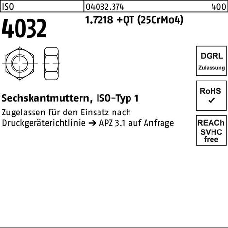 Sechskantmutter ISO 4032 M12 1.7218 +QT (25CrMo4) 100 Stück