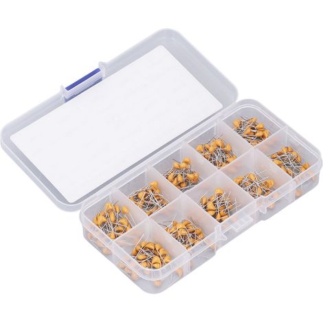 Kit d'assortiment de 300 condensateurs céramiques monolithiques pour la stabilisation de la capacité, de 10 pF à 100 nF. (1/5)