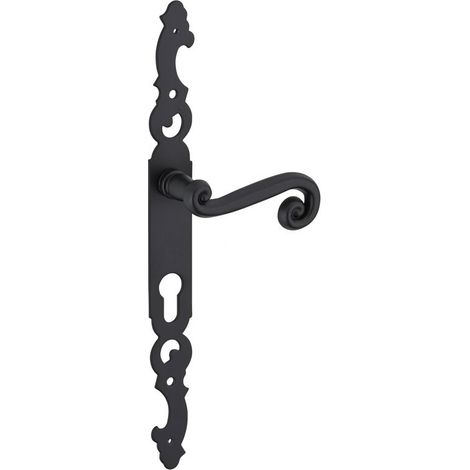 Poignée de porte d'entrée Coq laqué noir – Acier – Carré 7mm – Entr'axes 195mm – Pour portes standards (1/3)
