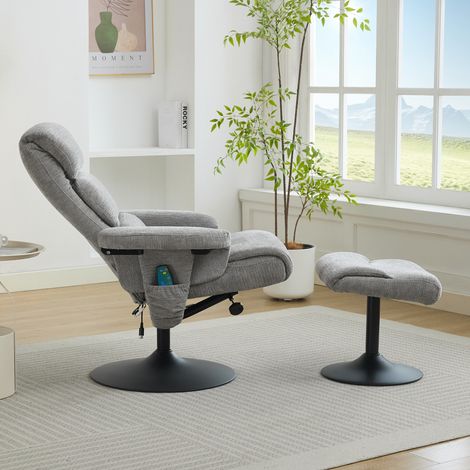 Poltrona relax 77x75.5x100 cm grigio in ciniglia con massaggio 5 punti, riscaldamento, funzione reclinabile e pouf (1/5)