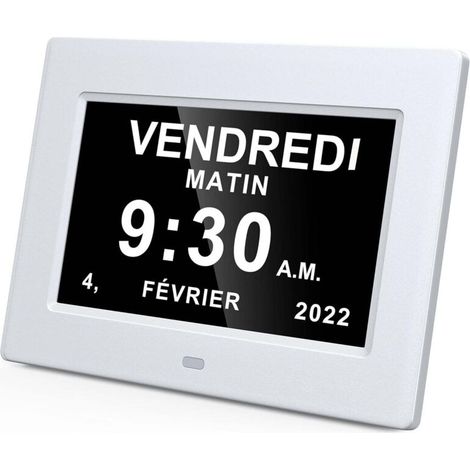 7" Pouce LCD Horloge Numérique Calendrier avec Date Jour Et Heure Horloge Non-Abrégée 8 Langues pour Alzheimer Les Personnes âgées et Les Enfants