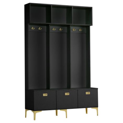 Ensemble entrée noir avec banc rangement 6 crochets dorés 120×40×191,5 cm