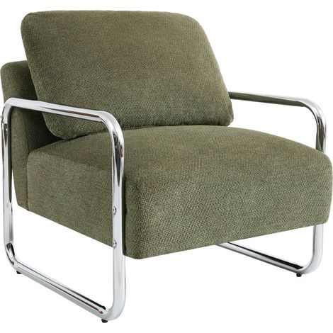sweeek - Vintage-Sessel mit verchromtem Gestell und Chenille-Bezug, Chenille, Khaki